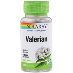 Валеріана, Valerian, Solaray, 100 вегетаріанських капсул