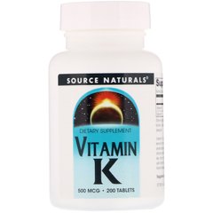 Вітамін K Source Naturals (Vitamin K) 500 мкг 200 таблеток