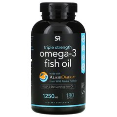 Омега-3, потрійна Сила, Sports Research, 3, 1250 мг, 180 желатинових капсул