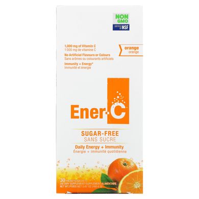 Ener-C, витамин C, смесь для приготовления мультивитаминного напитка со вкусом апельсина, без сахара, 1000 мг, 30 пакетиков, 5,35 г (0,2 унций) в каждом купить в Киеве и Украине
