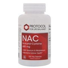 NAC N-ацетил-L-цистеїн, Protocol for Life Balance, 600 мг, 100 вегетаріанських капсул
