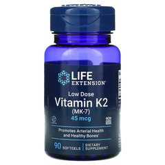 Вітамін К2 (МК-7) в низькому дозуванні, Low Dose Vitamin K2 MK-7, Life Extension, 45 мкг, 90 м'яких желатинових капсул