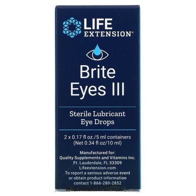 Жидкость для поддержки глаз, смазка для промывания, Brite Eyes III, Life Extension, 2 флакона по 5 мл купить в Киеве и Украине