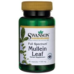 Листя коров'яку, Full Spectrum Mullein Leaf, Swanson, 500 мг, 60 капсул