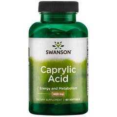 Каприлова кислота, Caprylic Acid, Swanson, 600 мг, 60 капсул