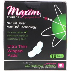 Ультратонкі подушечки з крильцями, натуральна технологія Сілвер МаксіON, супер, Maxim Hygiene Products, 10 подушечок