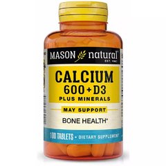 Кальцій та вітамін Д3 з мінералами Mason Natural (Calcium 600 mg + Vitamin D3 Plus Minerals) 600 мг 100 таблеток