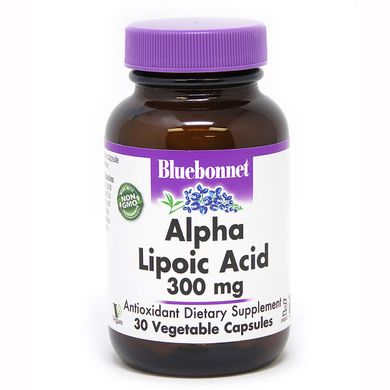 Альфа-липоевая кислота, Bluebonnet Nutrition, 300 мг, 30 растительных капсул купить в Киеве и Украине