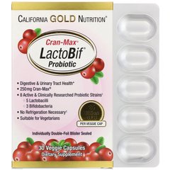 Пробіотики з журавлиною California Gold Nutrition (LactoBif Cran-Max) 25 млрд КОЕ 30 рослинних капсул