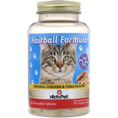 Вітаміни для кішок натуральний смак курки і тунця Actipet (Hairball Formula) 60 таблеток