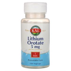 Літій оротат, Lithium Orotate, KAL, 5 мг, 120 вегетаріанських капсул