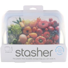 Багаторазова силіконова сумка для харчових продуктів, Stand Up Bag, прозора, Stasher, 4,5 унції 128 г