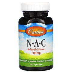 Ацетилцистеїн Carlson Labs (N-Acetil Cysteine) 500 мг 60 капcул