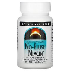 Ніацин, No-Flush Niacin, Source Naturals, 500 мг, 60 таблеток