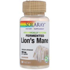 Грива лева Solaray (Organically Grown Fermented Lion's Mane Mushroom) 500 мг 60 вегетаріанських капсул