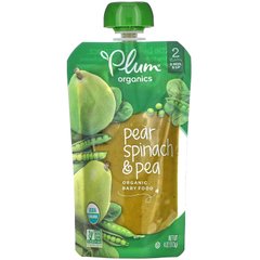 Дитяче пюре зі шпинату гороху і груші Plum Organics (Organic Baby Food Stage 2) 113 г