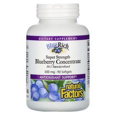 BlueRich, суперсила, концентрат чорниці, Natural Factors, 500 мг, 90 желатинових капсул