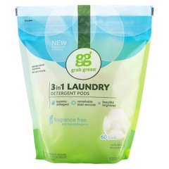 Пральний порошок 3-в-1 без запаху Grab Green (3-in-1 Laundry Detergent Fragrance Free) 1080 г