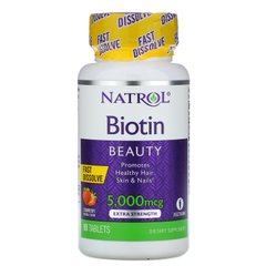 Біотин, полуниця, Biotin, Natrol, 5000 мкг, 90 таблеток