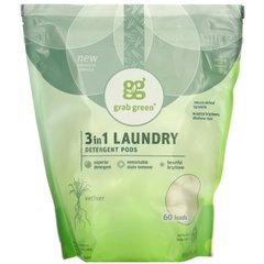 Пральний порошок 3 в 1 Ветиверія Grab Green (Laundry Detergent Pods) 3 в 1 60 завантажень 1080 г