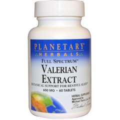 Екстракт валеріани Planetary Herbals (Valerian Extract Full Spectrum) 650 мг 60 таблеток