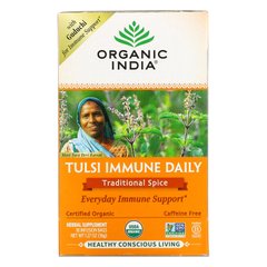 Organic India, Tulsi Immune Daily, традиційні спеції, без кофеїну, 18 пакетиків для настою, 1,27 унції (36 г)