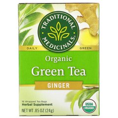 Органічний зелений чай з імбиром, Traditional Medicinals, 16 пакетиків, 0,85 унції (24 г)