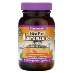 Суперфрукти, вегетаріанська форма супероксиддісмутазі (SOD), екстракт плодів дині, Bluebonnet Nutrition, 250 МО, 60 капсул в рослинній оболонці