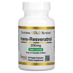 Транс-ресвератрол California Gold Nutrition (Trans-Resveratrol Italian Sourced) 200 мг 60 вегетаріанських капсул