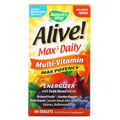 Мультивітаміни без заліза Nature's Way (Alive! Multi-Vitamin) 3 в день 90 таблеток