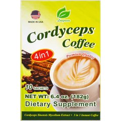 Cordyceps Coffee4 в 1, кава з Кордицепс, Longreen Corporation, 10 пакетиків, 182 г (6,4 унції)