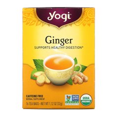 Чай з органічним імбиром, без кофеїну, Yogi Tea, 16 чайних пакетиків, 112 унцій (32 г)