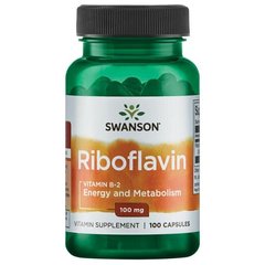 Рибофлавін Вітамін В-2, Riboflavin Vitamin B-2, Swanson, 100 мг, 100 капсул