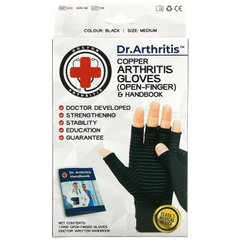 Doctor Arthritis, Мідні рукавички та посібник для лікування артриту з відкритими пальцями, середнього розміру, чорні, 1 пара