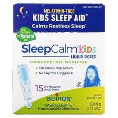 Boiron, Kids, заспокійливі дози для сну, від 3 років, без мелатоніну, 15 заздалегідь відмірених рідких доз, 0,034 рідких унцій (1 мл) кожна