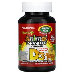 Вітамін D3 зі смаком чорної вишні, без цукру Nature's Plus (Vitamin D3, Animal Parade) 500 МО 90 цукерок
