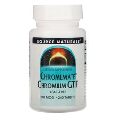 Аминокислотный хелат хрома, Chromemate Chromium GTF, Source Naturals, 200 мкг, 240 таблеток купить в Киеве и Украине