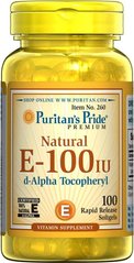 Витамин Е Puritan's Pride (Natural Vitamin E) 100 МЕ 100 капсул купить в Киеве и Украине