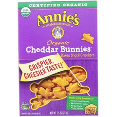 Чедерські зайчики, запечені сухарики, Cheddar Bunnies, Baked Snack Crackers, Annie's Homegrown, 213 г