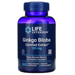 Гінкго Білоба дволопатеве, сертифікований екстракт, Ginkgo Biloba, Life Extension, 120 мг, 365 капсул