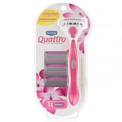 Змінні картриджі для гоління, Quattro For Women, Schick, 1 бритва, 4 касети