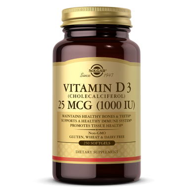 Натуральний вітамін Д3 Solgar (Vitamin D3) 25 мкг 1000 МО 250 капсул