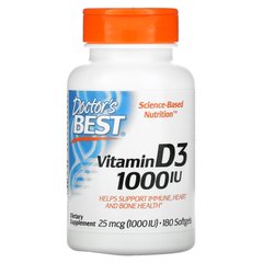 Витамин Д3, Vitamin D3, Doctor's Best, 25 мкг (1000 МЕ), 180 мягких таблеток купить в Киеве и Украине