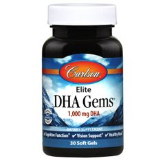 Докозагексаєнова кислота (ДГК), Elite DHA Gems, Carlson Labs, 1000 мг, 30 гелевих капсул