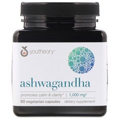 Ашваганда, Youtheory, 1000 мг, 60 вегетаріанських капсул