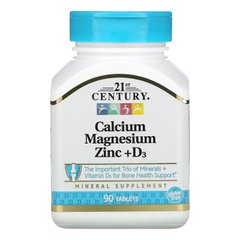 Кальцій Магній Цинк та Вітамін Д3 21st Century (Calcium Magnesium Zinc + D3) 90 таблеток