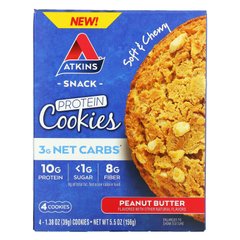 Atkins, Snack, Білкове печиво, арахісове масло, 4 печива, 1,38 унції (39 г) кожне