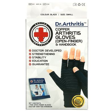 Doctor Arthritis, Медные перчатки и руководство для лечения артрита с открытыми пальцами, маленькие, черные, 1 пара купить в Киеве и Украине