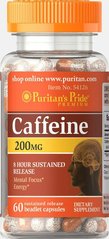 Кофеїн Puritan's Pride (Caffeine, 8-hour sustained release) 200 мг 60 капсул
