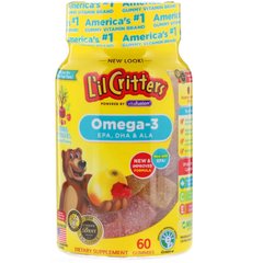 Омега-3 з вітамінами для дітей L'il Critters (Omega-3 EPA, DHA and ALA) 60 жувальних цукерок зі смаком малинового лимонаду